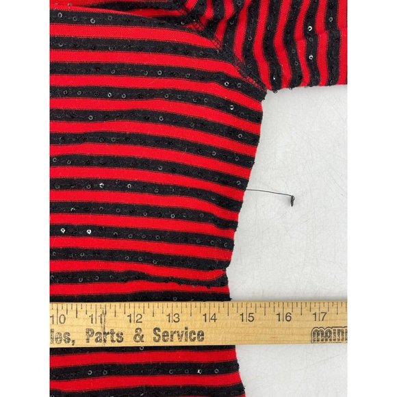 Express Women's Long Sleeve Black Red Striped Knit Sequin Sweater Dress Size M - Picture 12 of 15